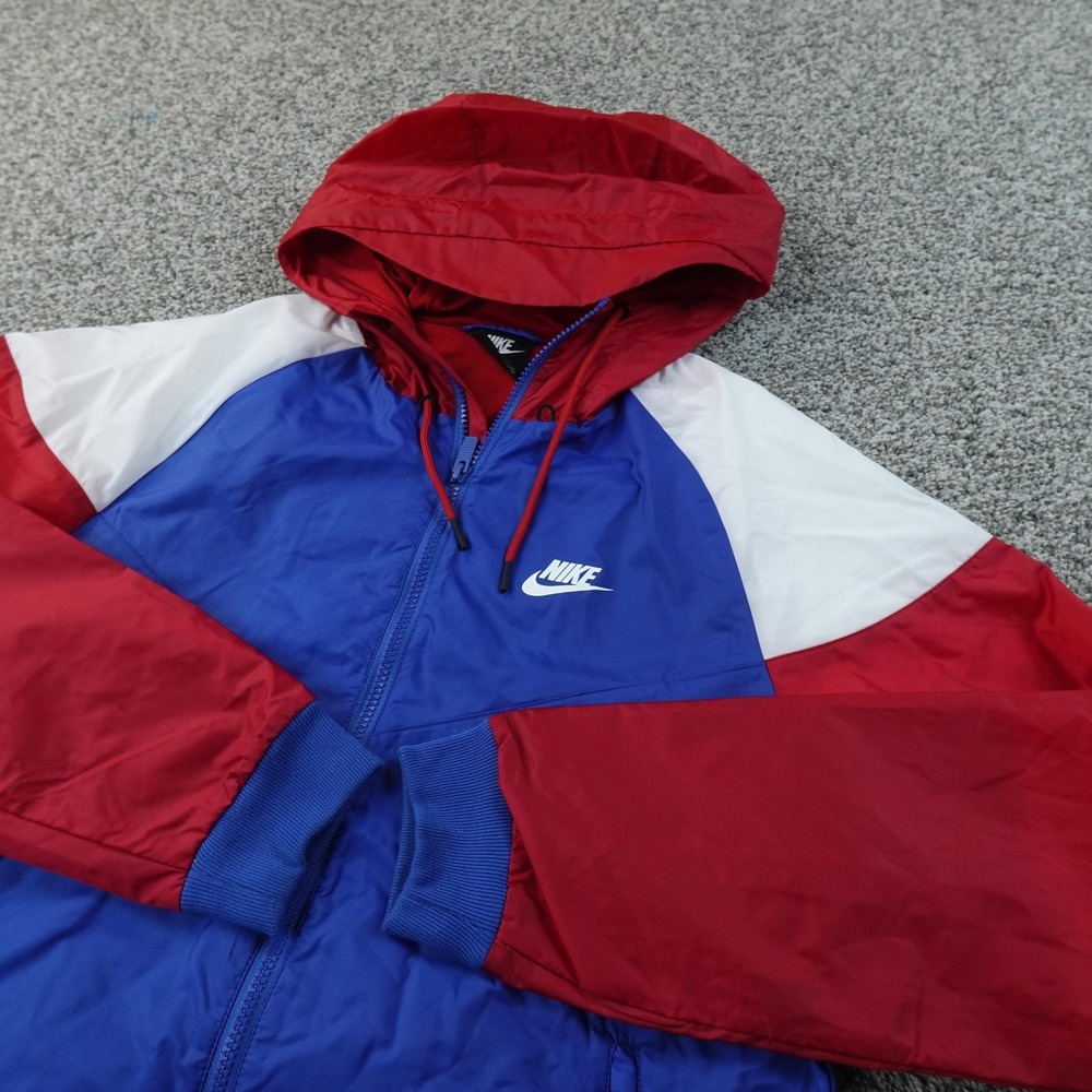 Nike Jacket Mens S Red White Blue Sportswear Windrunner Hooded Full Zip‎ Coat
